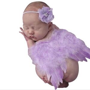 Lilac Baby Feather Wings and Flower Headband Set